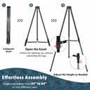 64" Aluminum Telescoping Display Easel, Adjustable Easel Stand for Sign, Portable Black Floor Standing Easels for Artwork, Painting, Posters, Whiteboard, 1PC