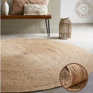 FRELISH DECOR Handwoven Jute Area Rug - 6 feet Round - Natural Yarn - Rustic Vintage Beige Braided Reversible Rug - Eco Friendly Rugs for Bedroom - Kitchen - Living Room - Farmhouse (6' Round)