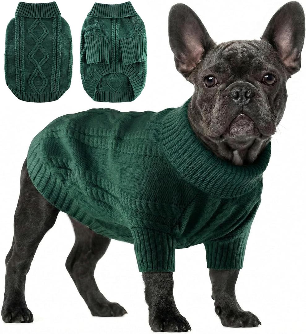 Small Dog Sweater Clothes Pullover Knitted Dog Coat Sweaters for Small Dogs Cats Girl Boy Thick Warm Puppy Clothes for Chihuahua Yorkie Bulldog Christmas Cold Weather Pet Outfits (XL (Back: 18.1",Chest: 24.5", 32-45Ibs), #Dark Green)