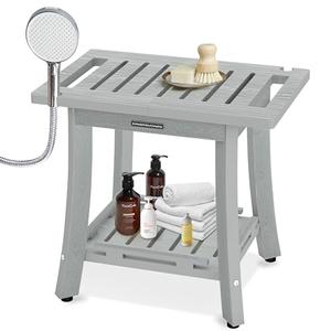 KingPavonini HDPS Shower Benches for Inside Shower to Sit on, Waterproof Shower Stool for Shaving Legs, Heavy Duty 400LBS Shower Seat with Storage Shelf, Shower Chair for Bathroom/Indoor/Outdoor Use