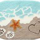 Beach-Themed Ultra-Thick Bath Mat, Wave Sand Shell Bathroom Rugs with Non-Slip Backing, Absorbent Microfiber Starfish Bath Rug, Machine Washable Bath Mats for Home Decor 16 x 24 Inch (Blue1)