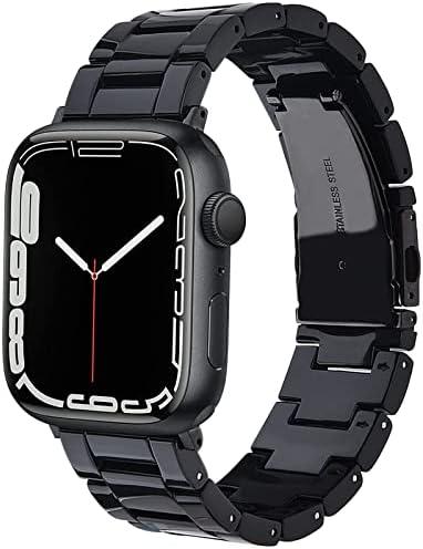 V-MORO Resin Strap Compatible with Apple Watch Band 41mm/40mm/42mm Series10/9/8/7/6/5 Women Men Fashion Lightweight Wristband with Metal Buckle,iWatch Series 4/3/2/1/SE 2/SE (Black)