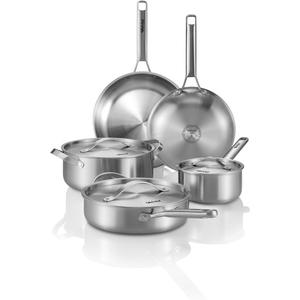 Stainless Steel Cookware Set, 8 Pcs Tir-Ply Pots and Pans Set, PFOA&PTFE Free, Dishwasher&Oven Safe, Kitchen Induction Compatible