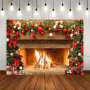 Lofaris Christmas Fireplace Backdrop Winter Xmas Tree Colorful Festive Decorations Brick Backgrounds Interior Vintage Merry Christmas Eve Party Banner Decorations 7x5ft
