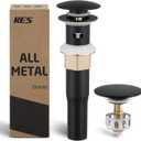 KES All Metal Bathroom Sink Drain with Strainer Basket Hair Catcher Anti Clog Pop Up Drain Stopper for Lavatory Vanity Vessel Sink with Overflow, Rustproof 18/8 Stainless Steel Matte Black S2013A-BK