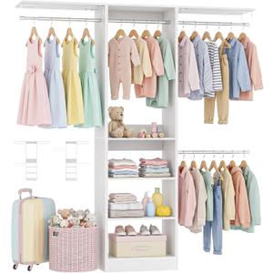 iSunirm 48" Small Closet System, Space-Saving Wall-Mounted Wardrobe Organizer, Mini Garment Rack for Narrow Spaces, Morning Outfit Prep Station & Nursery Dress-up Storage, White