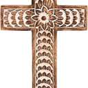 EDHAS Mango Wood White Cross Carved Floral-Design Family Cross Decor,Home Decoration (10" x 6" x 0.5")