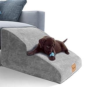 Topmart High Density Extended Foam Dog Ramp&Steps 2 Tiers, 11.8" High, Non-Slip Dog Stairs, Soft Foam Pet Ladder with Waterproof Cover, Best for Injured, Older Cats, Pets with Joint Pain