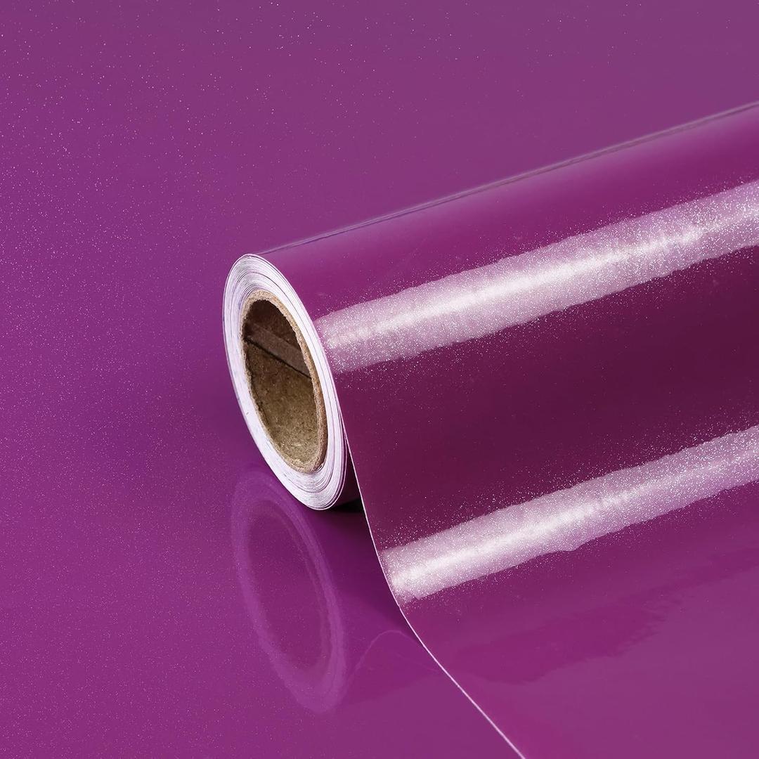 Purple Contact Paper 23.6"x196" Glossy Purple Peel and Stick Wallpaper for Kitchen Countertop/Cabinet Self Adhesive Waterproof Wall Paper Removable Decorative Vinyl
