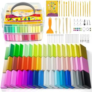Polymer Clay 52 Colors, Modeling Clay for Kids, Non-Sticky Oven Bake Clay with Sculpting Tools and Accessories, Halloween Christmas Gift for Children and Artists.