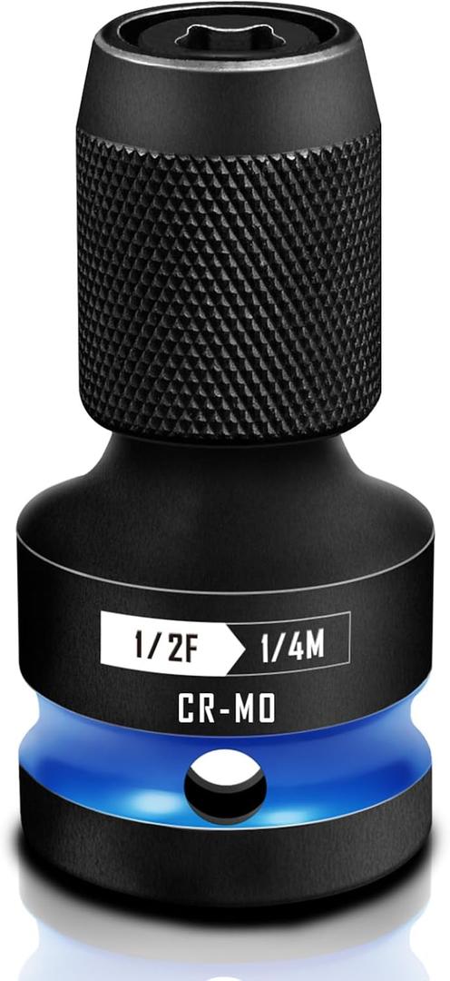BLACKROBOT Quick Release Impact Bit Holders 1/2-Inch Square Drive to 1/4-Inch Hex Socket Adapter, CR-MO Steel, Blue