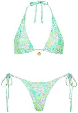RoseSeek Women's 2 Pieces Zebra Striped Bikini Set Halter Triangle Swimsuit Y2K Tie Side Bathing Suit. XS