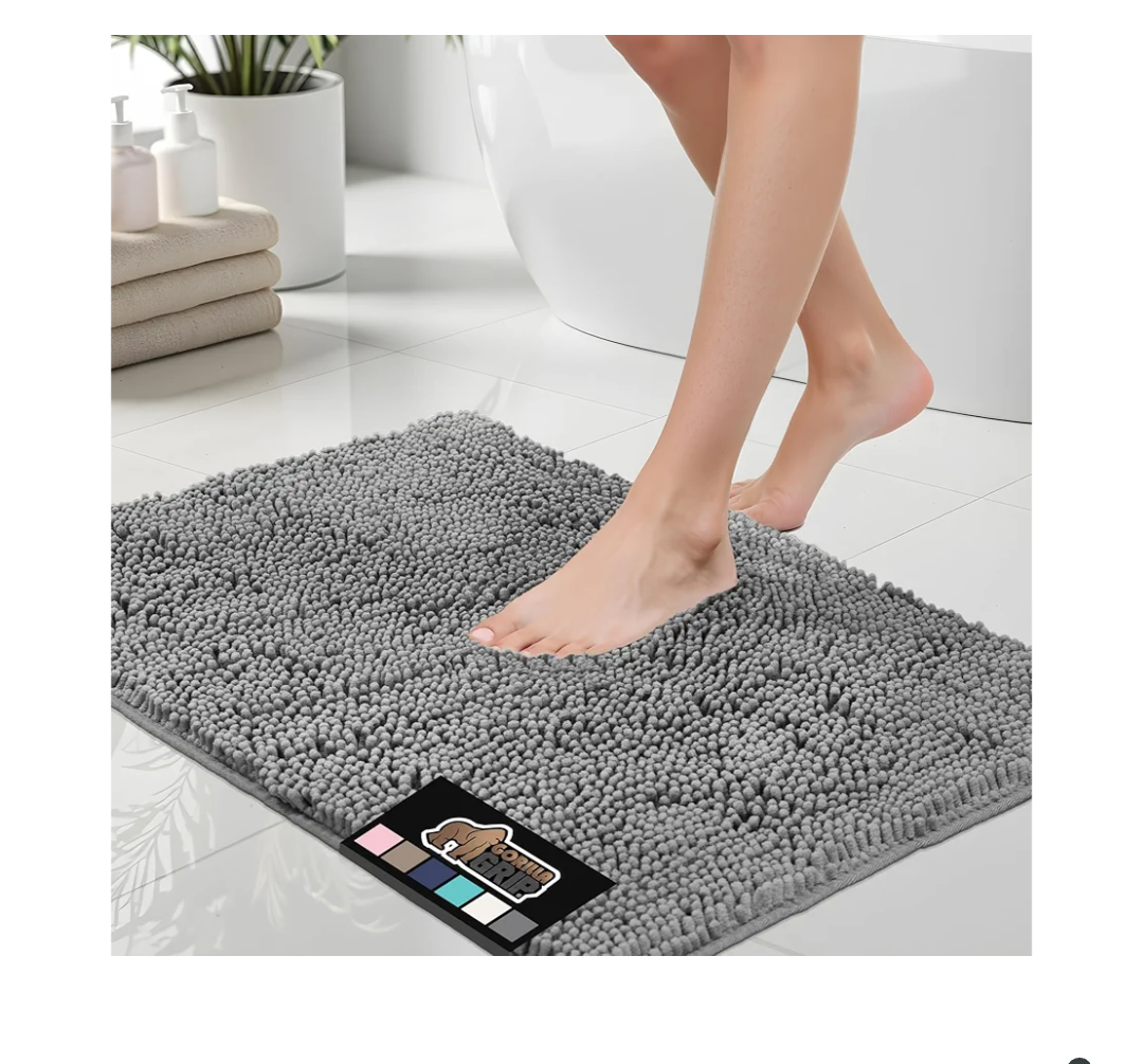 GORILLA GRIP Bath Rug Mat, Thick Soft Absorbent Chenille, Quick Dry Microfiber Mats, Rubber Backing Machine Washable Shower Floor Rugs, Bathmat Runner, Bathroom Home Decor Accessories, 24x17, Grey