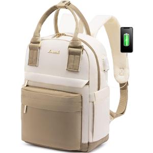 LOVEVOOK Mini Backpack for Women Stylish Waterproof Backpack Purse with USB Port, Cute Bookbag for College School Travel (11 Inch, Khaki & Beige)