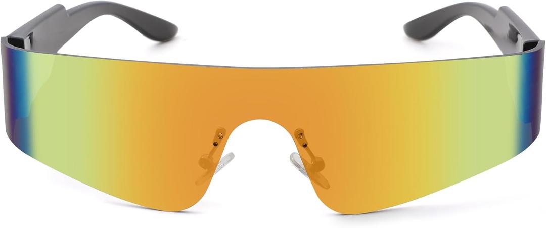 LIUWEN Trendy Rimless Wrap Around Sunglasses for Women Fashion Futuristic Shield Flat Shades (A5 Grey/Multicolor Mirrored)