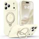 360 Spin Silicone Stand (Pro-Version) for iPhone 17 Pro Max Case: Cute Wavy [Full Camera Protection] (Fit for MagSafe) Shockproof Women Girl Phone Case for iPhone 17 Pro Max 6.9", Antique White