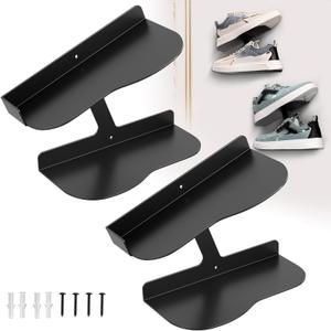 Floating Shoe Shelves Wall Mount, Sneaker Wall Display Shelf, Metals, Black H-Shape Design, Suitable for Use at Home and Collection Shops (2 Pcs)