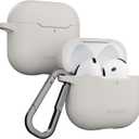 MAGEASY Skin Case for AirPods 4 (2024) with Carabiner Clip, Shockproof Protective TPU AirPods 4th Generation Cover, Stain-Resistant, Smooth Soft-Touch, Wireless Charging Compatible (Starlight White)