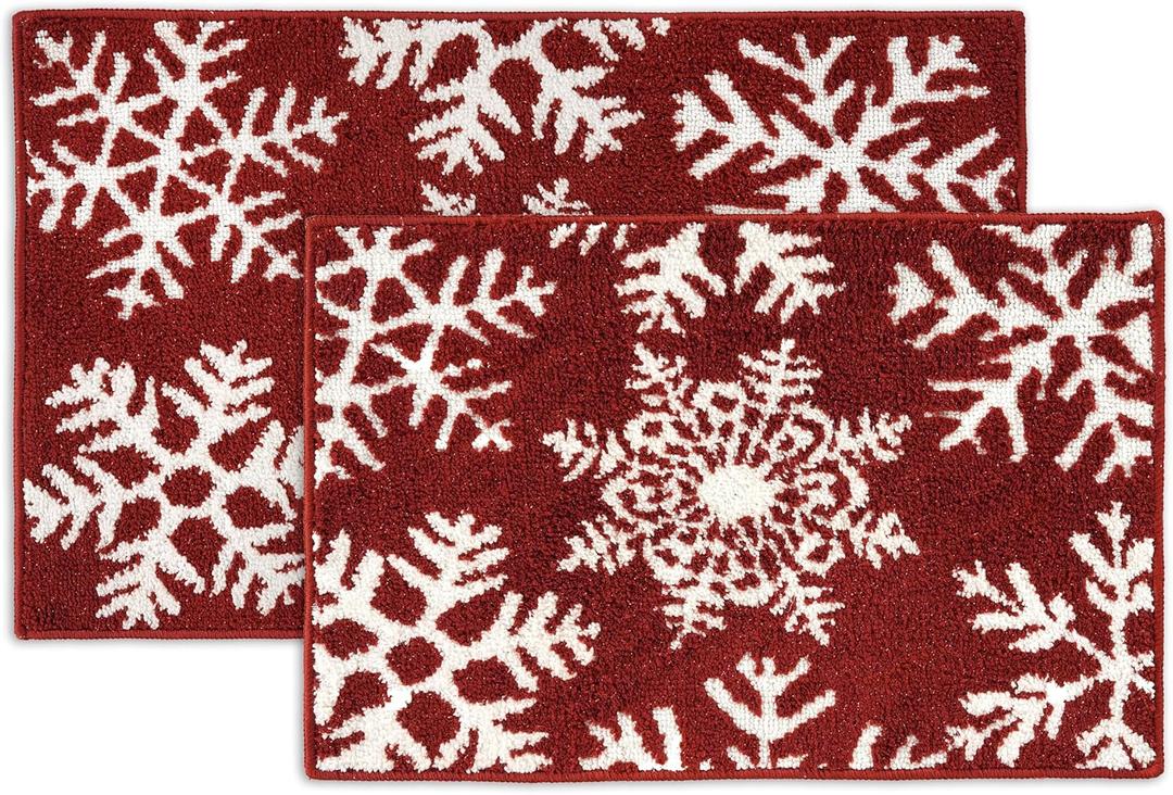 LANE LINEN Snowflake Premium Christmas Bath Rug Set 2 Piece, Extra Soft & Absorbent, Machine Washable Non Slip Shower Mat - 20'' x 32'' / 17'' x 24'' for Bathroom Floor