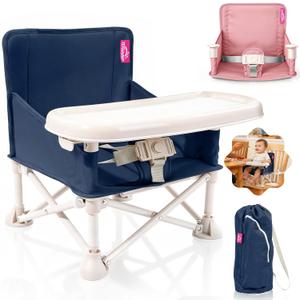 Portable Baby Chair, Baby Beach Chair with 2-Pack Interchangeable Seat Covers, Portable Booster Seat with Tray & Travel Bag, Compact Foldable, Easy-Swap Colors, Perfect for Travel