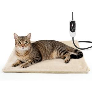 NICREW Cat Heating Pad, Temperature Adjustable Heated Cat Bed with Auto Shut Off Timer, Indoor Pet Heated Bed Mat for Small Dogs, 17.7 x 15.7 Inches, 55W (Khaki)