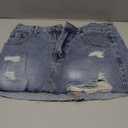 MakeMeChic Women's Ripped Distressed Trim Drop Waist Straight Hem Denim Mini Skirt Blue X-Small