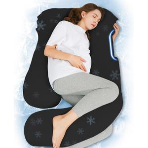 HIPHOP PANDA U-Shaped Pregnancy Pillow for Sleeping - Full Body Maternity Support Pillow with Cooling Removable Cover - Comfort for Back, HIPS, Legs, Belly - 57 Inch for Pregnant Women, Black