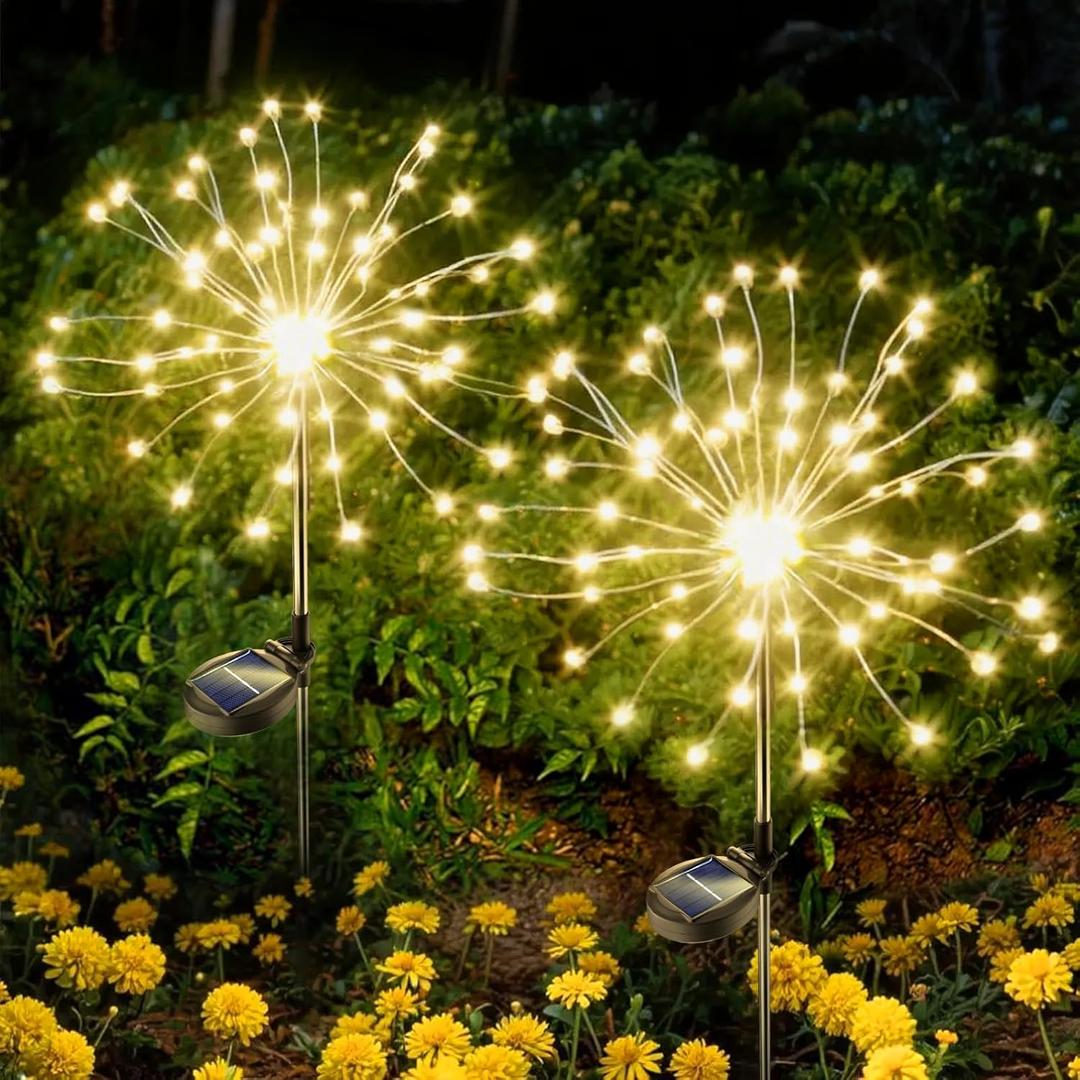Anordsem Solar Lights Outdoor Decorative: Bendable Copper Wire with 120 LED Firework Beads - Waterproof DIY Warm Fun Decorating Yard Garden Patio - Christmas Gifts for Homeowner Over 30