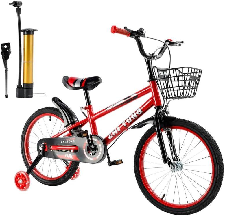 Bruce & Shark 14 16 18 Inch Kids Bike with Training Wheels, Adjustable Seat, Carbon Steel Frame, Dual Brakes, Anti-Slip Wheels, Easy Assembly Youth Bicycle 3'1"4'3" Height