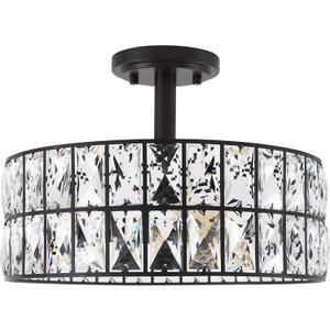 Crystal Farmhouse Drum Semi Flush Mount Close to Ceiling Lamp Fixture,for Living Room Dining Room Bedroom Kitchen Island Hallway (Oil Rubbed Bronze Finish, 14" Semi Flush Mount)