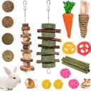 Grddaef 20 PCS Bunny Chew Toys for Teeth, Natural Rabbit Toys Apple Wood Grass Timothy Sticks Chew and Treat for Guinea Pigs Hamster Chinchillas