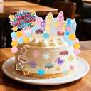 61pcs Spider Theme Cake Toppers, Multicolored Cartoon Theme Cake Decorations Include Foam Balls Stars Webs City Patterns for Boys Girls Birthday Party Favors