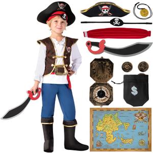 Spooktacular Creations Halloween Pirate Costume Kids, Boys Pirate Costume Set for Toddler Halloween DressUp, Themed Party (Small(5-7 yrs), Blue)