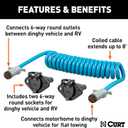 CURT 57286 8-Foot Flat Towing 6-Way Round Motorhome to Dinghy Vehicle Wiring Adapter Extension Harness and Sockets