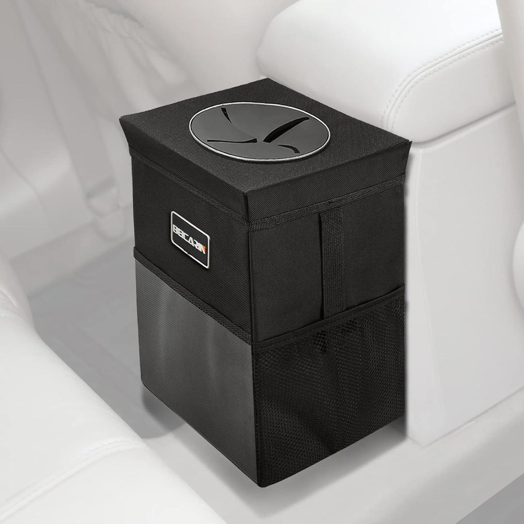 Car Trash Can with Lid - Collapsible, Portable Garbage Bin, Leak-Proof Car Organizer, 1.82 Gallons Multipurpose Trash Bin