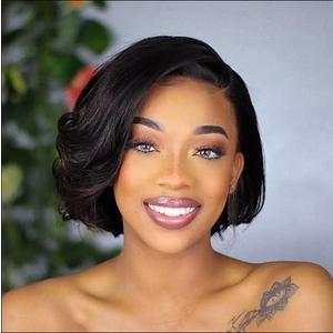 LEOSA Black Bob Curly Wig Lace Front Short Full Lace Side Part Wig for Black Women Short Lace Hair Replacement Wig Synthetic Hair Daily Use