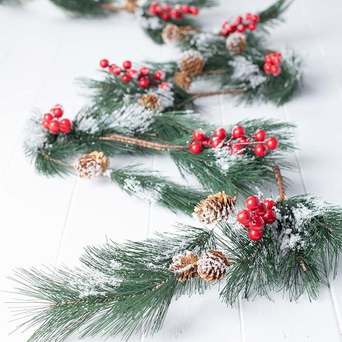 Artificial Red Berry and Juniper Pine Garland for Christmas Displays and Holiday Decorating by Factory Direct Craft