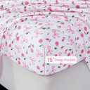 Softan Pink Floral Queen Bed Sheets, Cozy Microfiber Flower Printed Sheets with 15" Deep Pocket Fitted Sheet & Non-Slip Straps, Patterned Pink Rose - Bow Sheets & Pillowcase Set