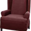 Maytex Pixel Ultra Soft Stretch Back Arm Furniture Cover Wine Red Slipcover, 1-Piece Wing Chair