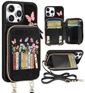 Shorogyt for iPhone 13 Pro Max Case Wallet Crossbody | RFID Blocking, Card Holder Slots, Designer, Book, Handbag, Purse, Phone Cases, with Lanyard, Black