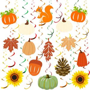 30 Pcs Fall Hanging Swirls Decorations Fall Party Ceiling Decorations Thanksgiving Pumpkin Maple Leaf Hanging Streamers Decor for Classroom Office Autumn Harvest Party Supplies