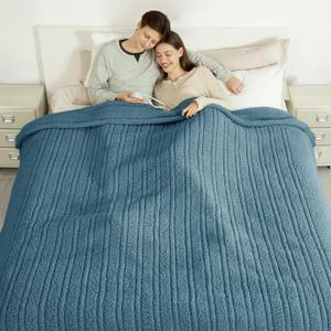King Size Electric Blanket Single Control - 100"X90" Soft Double Sided Sherpa Heated Blanket with 6 Heating Levels & 10 hrs Timer Settings, Washable & Overheat Protection, Blue