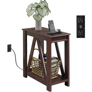 WLIVE Narrow End Table with Charging Station of Open Storage ShelfSofa Side Table with 2 USB Ports and 2 Power OutletsSlim Farmhouse End Table for Small SpacesBedroom, Living Room, Espresso