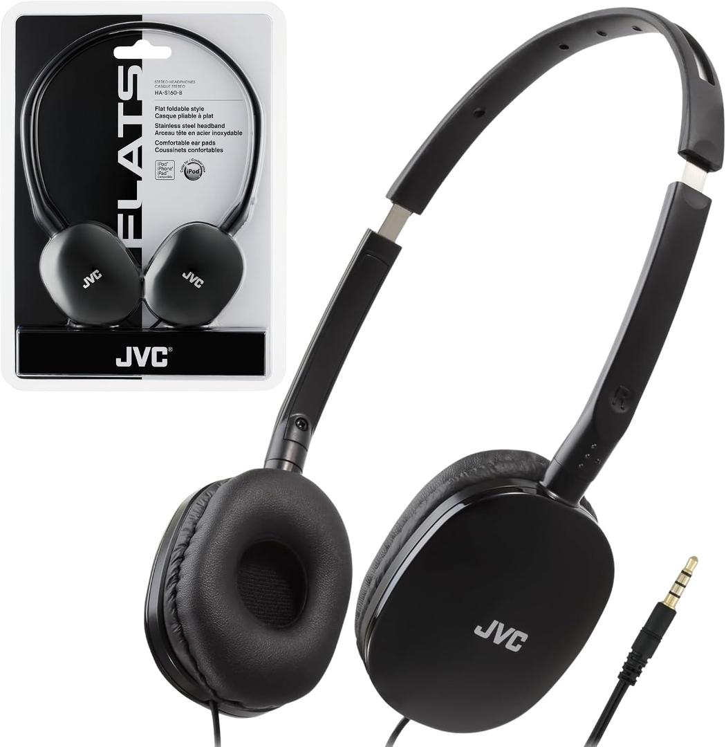 JVC Flats On-Ear Wired Headphones - Flat Foldable Design - 30mm Driver for Powerful Sound - Soft Ear-Pads for Comfort Steel Headband - Lightweight & Portable - PC/Laptop/Gaming - 3.5mm Slim Plug