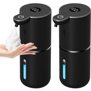 OHIFAST 2 Pack Automatic Foaming Soap Dispenser Touchless, USB Rechargeable Smart Hand Soap Dispenser, 6-Level Adjustable, 12.8oz/380mL, Compatible with Thick Thin Dish Soap for Bathroom Kitchen-Black