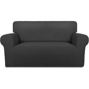 PureFit Super Stretch Sofa Slipcover  Spandex Non Slip Soft Couch Sofa Cover, Washable Furniture Protector with Non Skid Foam and Elastic Bottom for Kids, Pets Loveseat, Dark Gray (Medium)
