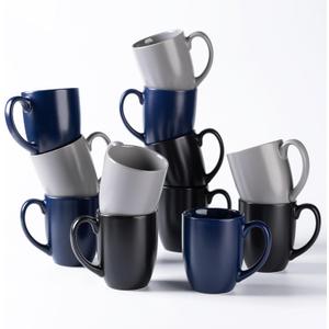 AmorArc 12 oz Coffee Mugs, Matte Coffee Cups with Large Handle for Man, Woman, Ceramic Coffee Mugs Set of 12 for Latte/Cappuccino/Cocoa/Milk, Dishwasher & Microwave Safe, MultiColor