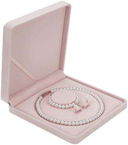 FINGERINSPIRE Jewelry Velvet Box 5.18 inch Inner Diameter with Fiberboard Square Linen Pearl Necklace Earring Bracelet Gift Display Case Wedding Jewelry Storage Holder Long Chain Holder Storage Case
