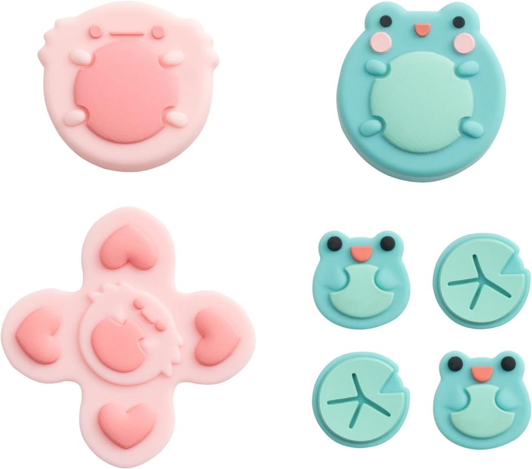 GeekShare Silicone Cross D-Pad Button Caps Set Joystick Cover - ABXY Key Buttons Sticker Compatible with Switch/OLED Joystick - Frog & Axolotl