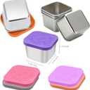 304 Premium Stainless Steel Snack Containers with Silicone Lids, Snackle Box Containers, Easy-Open Leak-Proof Kids for Taking Out for a Picnic, Lunch Box and Travel. (Red Orange Blue-3, 6 OZ)